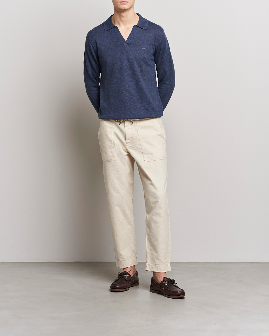 Heren | Truien | GANT | Cotton/Linen Knitted Polo Deep Ocean