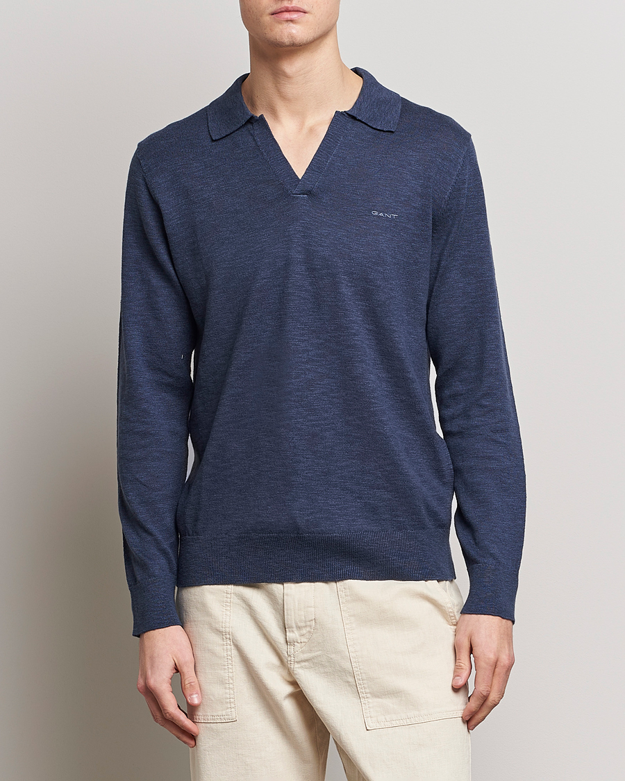 Heren | Truien | GANT | Cotton/Linen Knitted Polo Deep Ocean