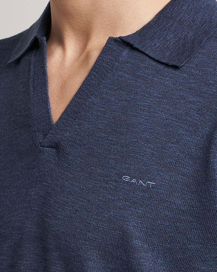 Heren | Truien | GANT | Cotton/Linen Knitted Polo Deep Ocean
