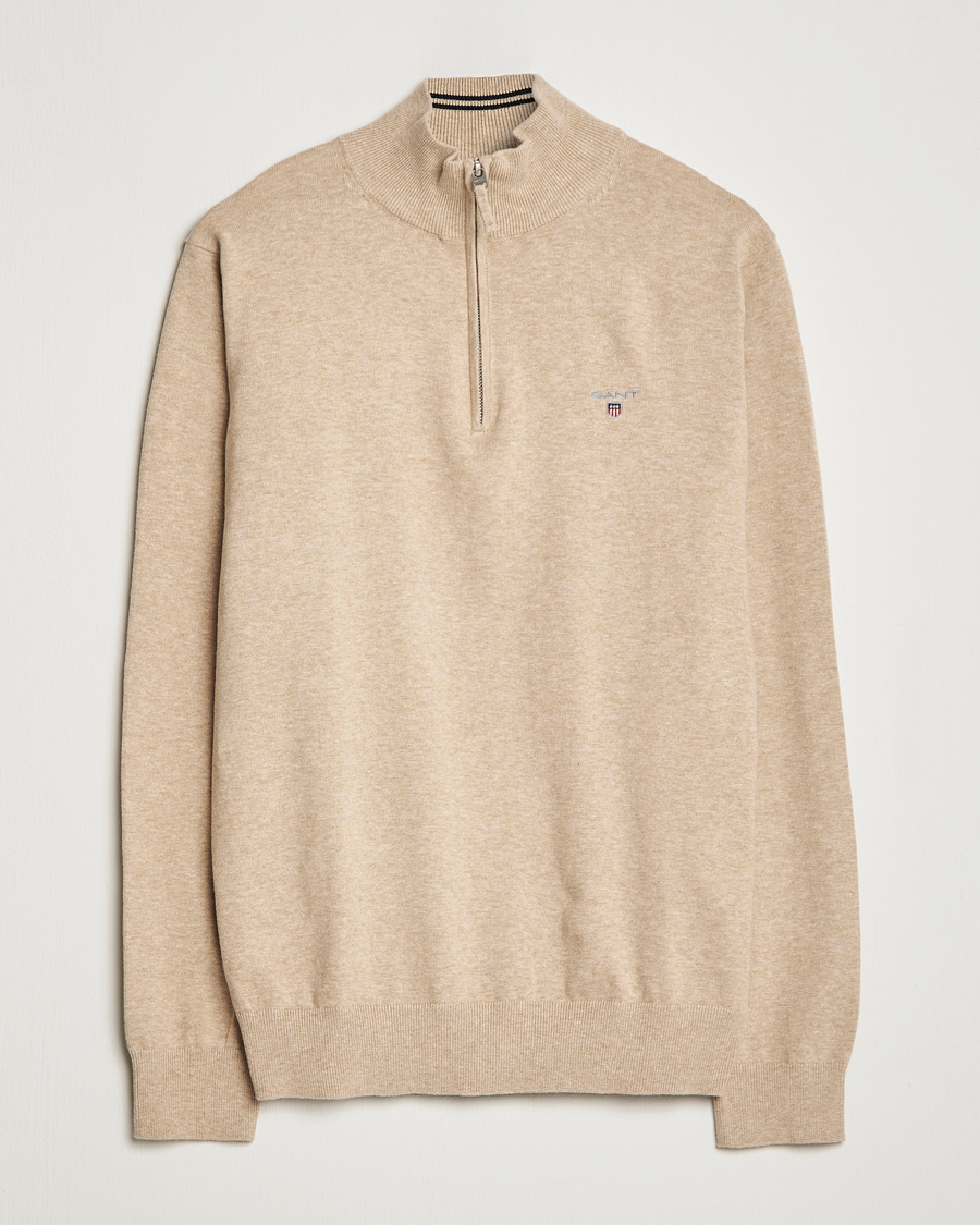 Heren | Truien | GANT | Classic Cotton Half-Zip Sweater Sand Melange