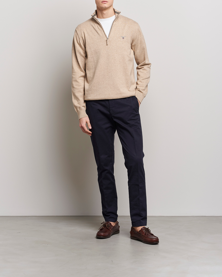 Heren | Truien | GANT | Classic Cotton Half-Zip Sweater Sand Melange