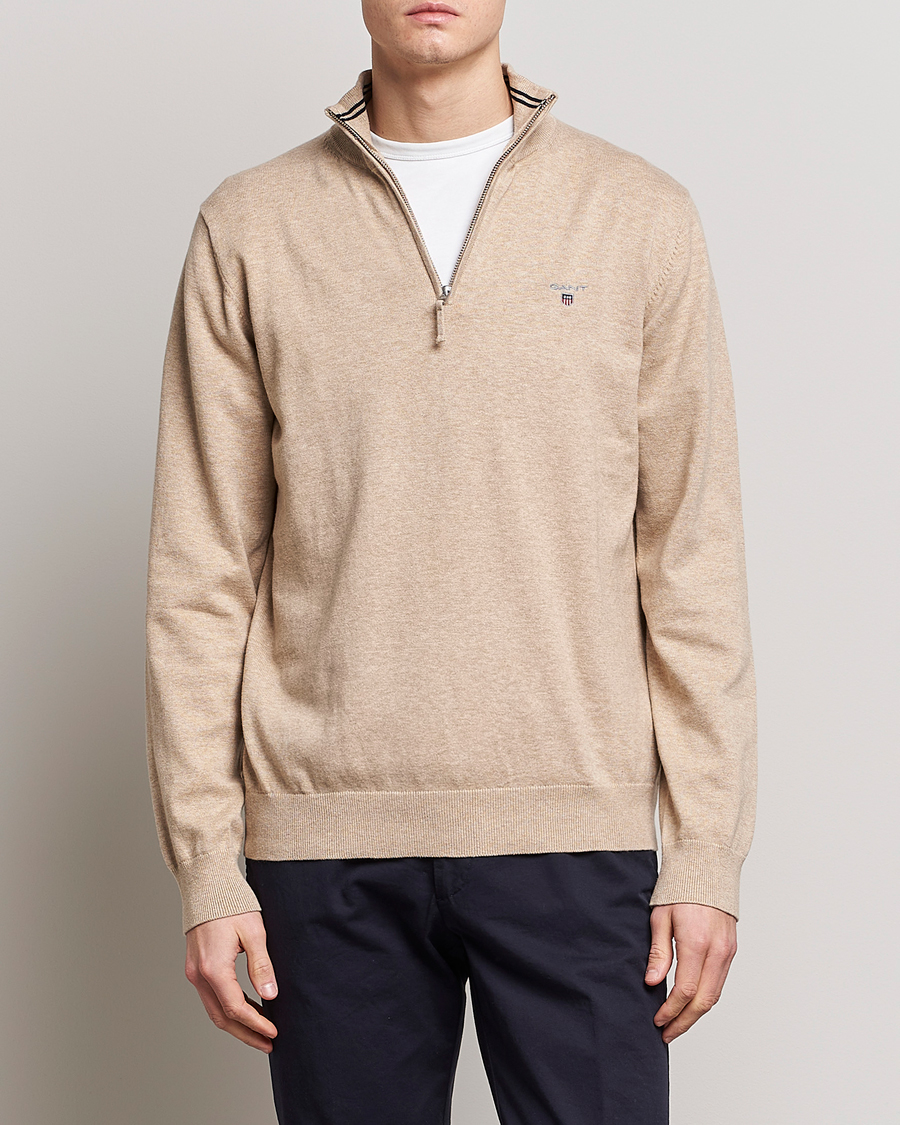Heren | Truien | GANT | Classic Cotton Half-Zip Sweater Sand Melange