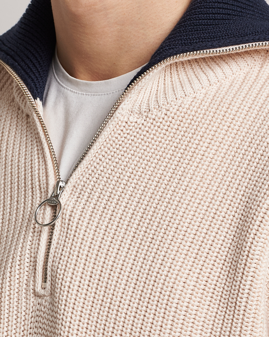 Heren | Truien | GANT | Chunky Ribbed Knitted Half-Zip Linen White