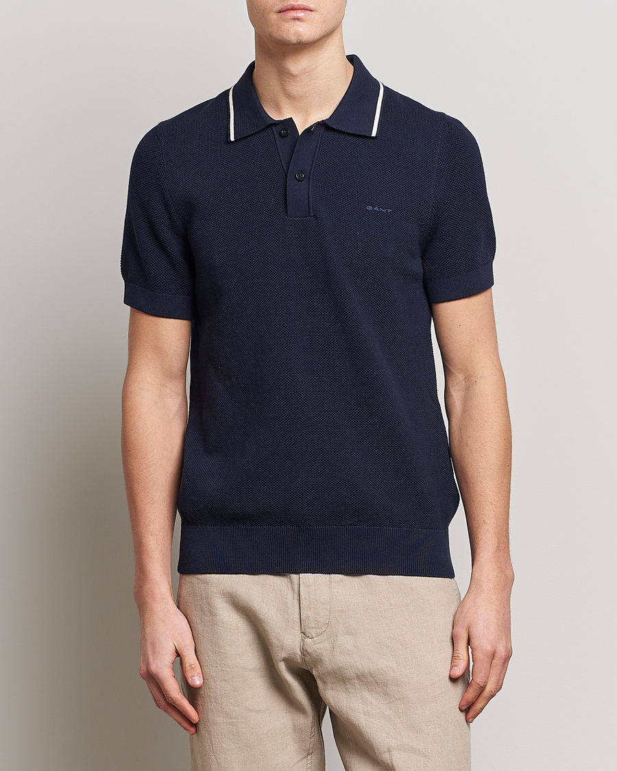 Heren | Polo's | GANT | Cotton Knitted Polo Evening Blue