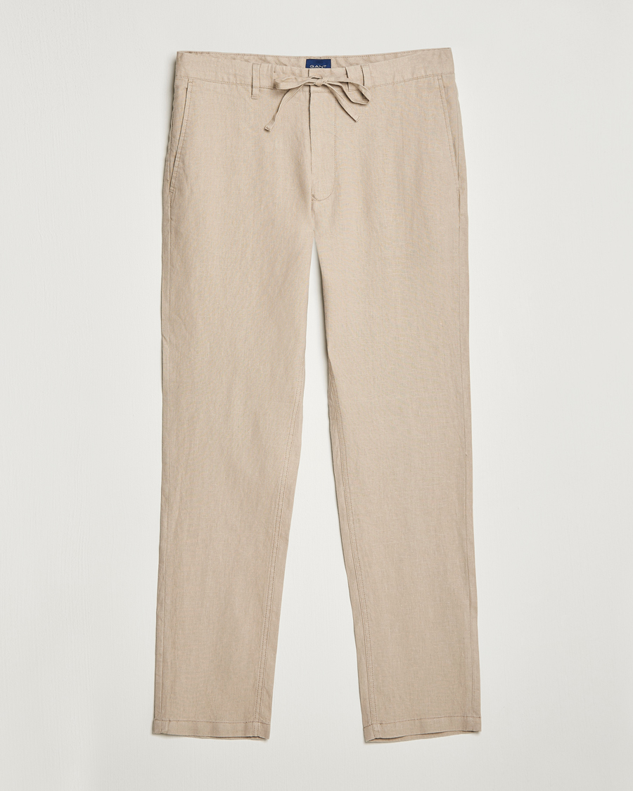 Heren | Broeken | GANT | Relaxed Linen Drawstring Pants Concrete Beige