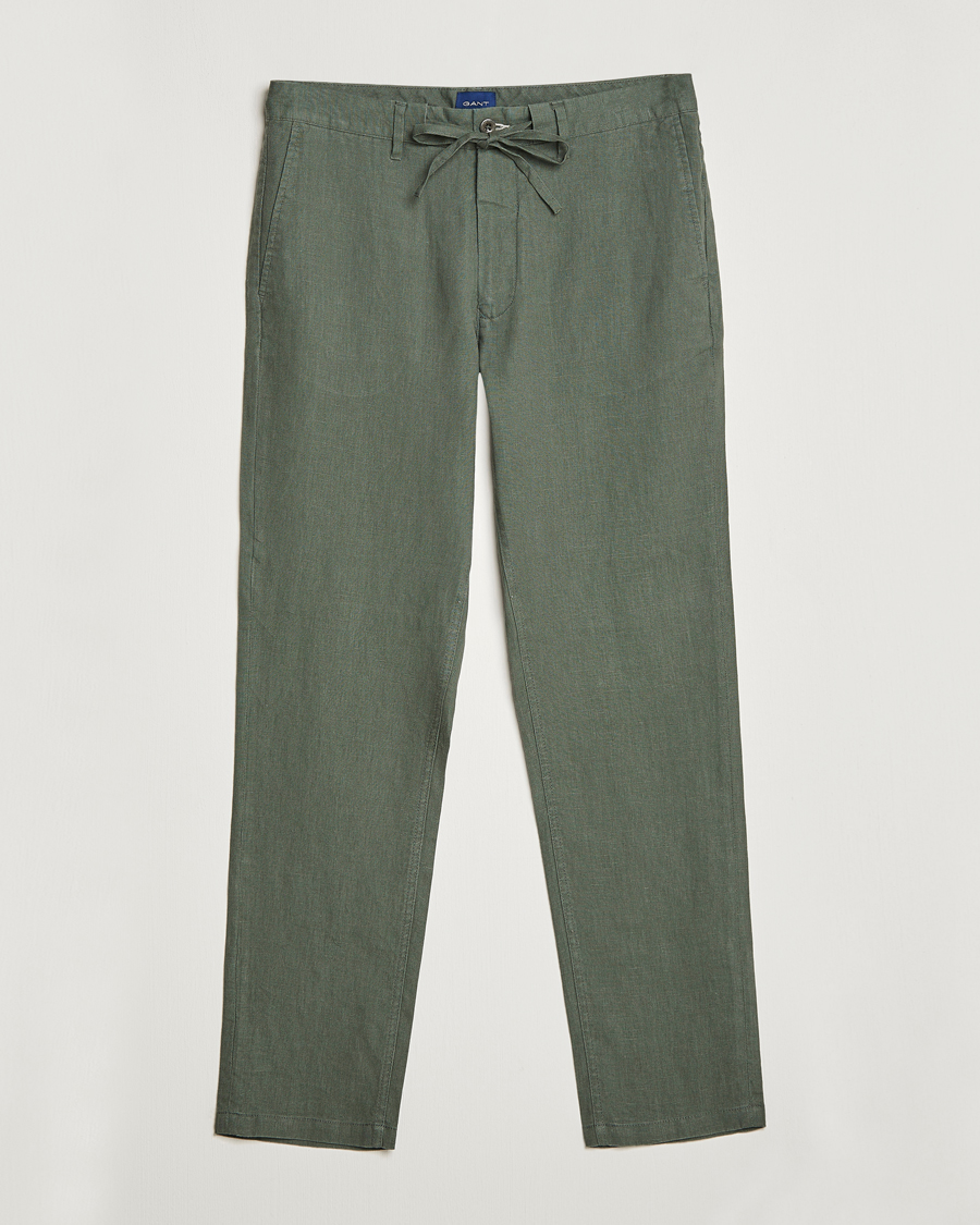 Heren | Broeken | GANT | Relaxed Linen Drawstring Pants Green Ash