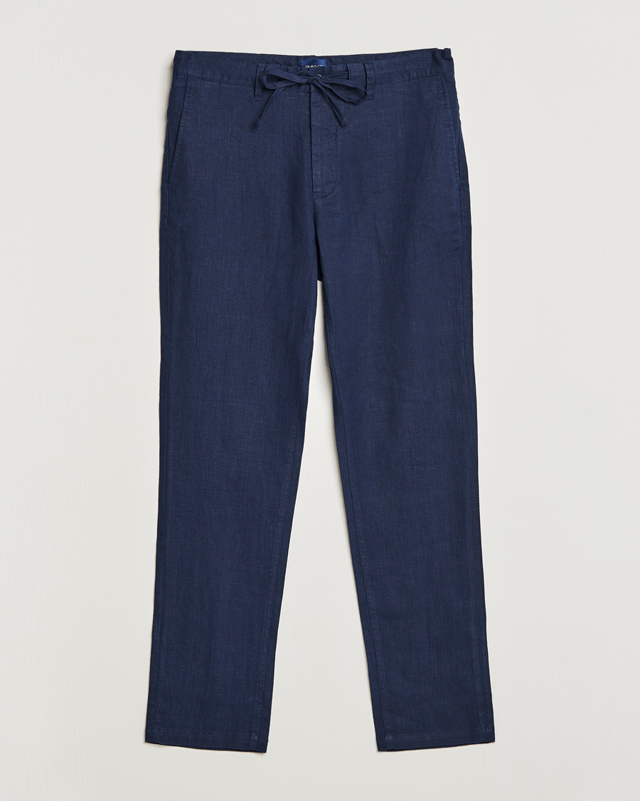 Heren | Broeken | GANT | Relaxed Linen Drawstring Pants Marine