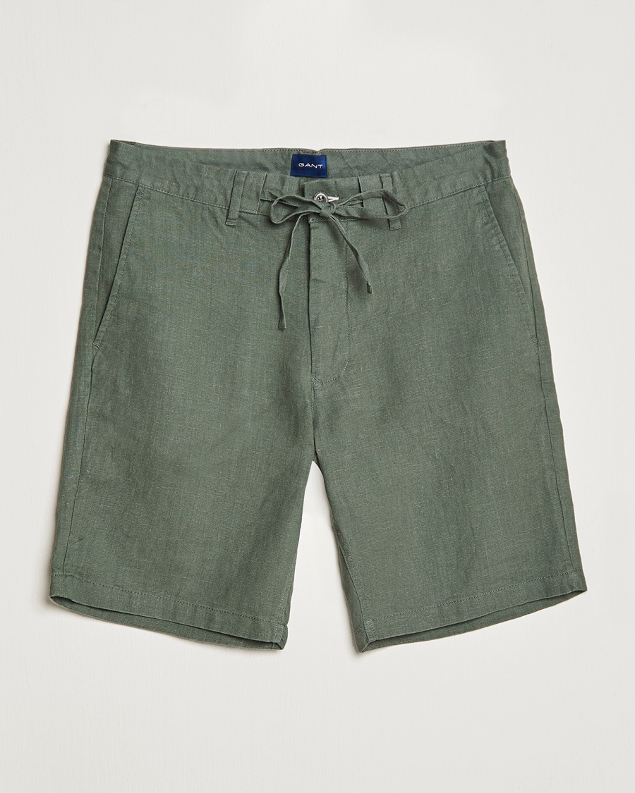 Heren | Korte broek | GANT | Relaxed Linen Drawstring Shorts Green Ash