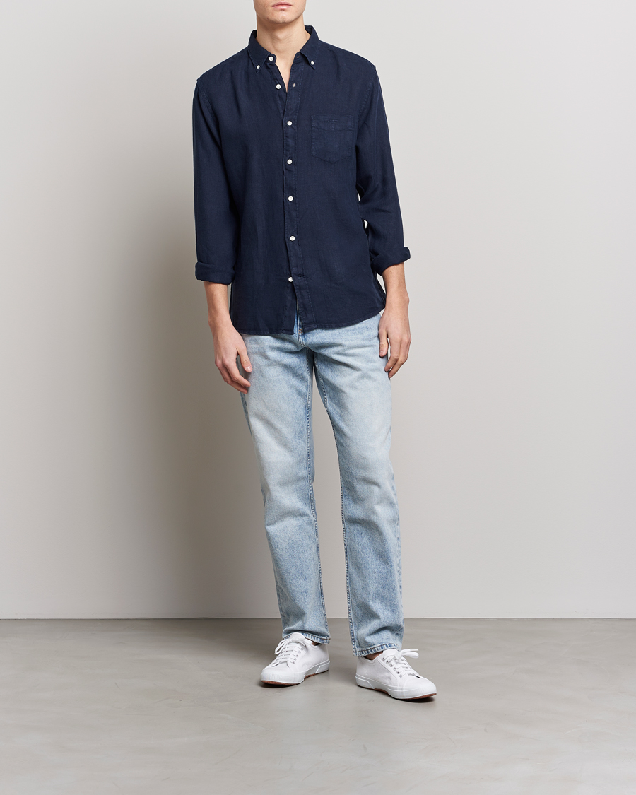 Heren | Overhemden | GANT | Regular Fit Garment Dyed Linen Shirt Marine