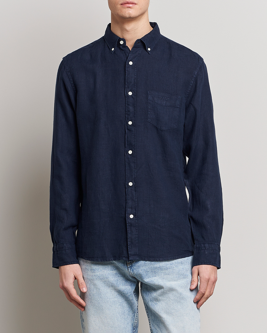 Heren | Overhemden | GANT | Regular Fit Garment Dyed Linen Shirt Marine
