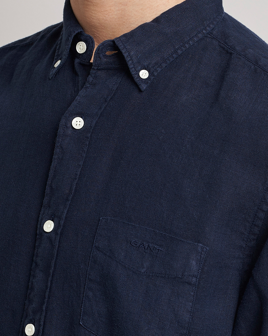 Heren | Overhemden | GANT | Regular Fit Garment Dyed Linen Shirt Marine