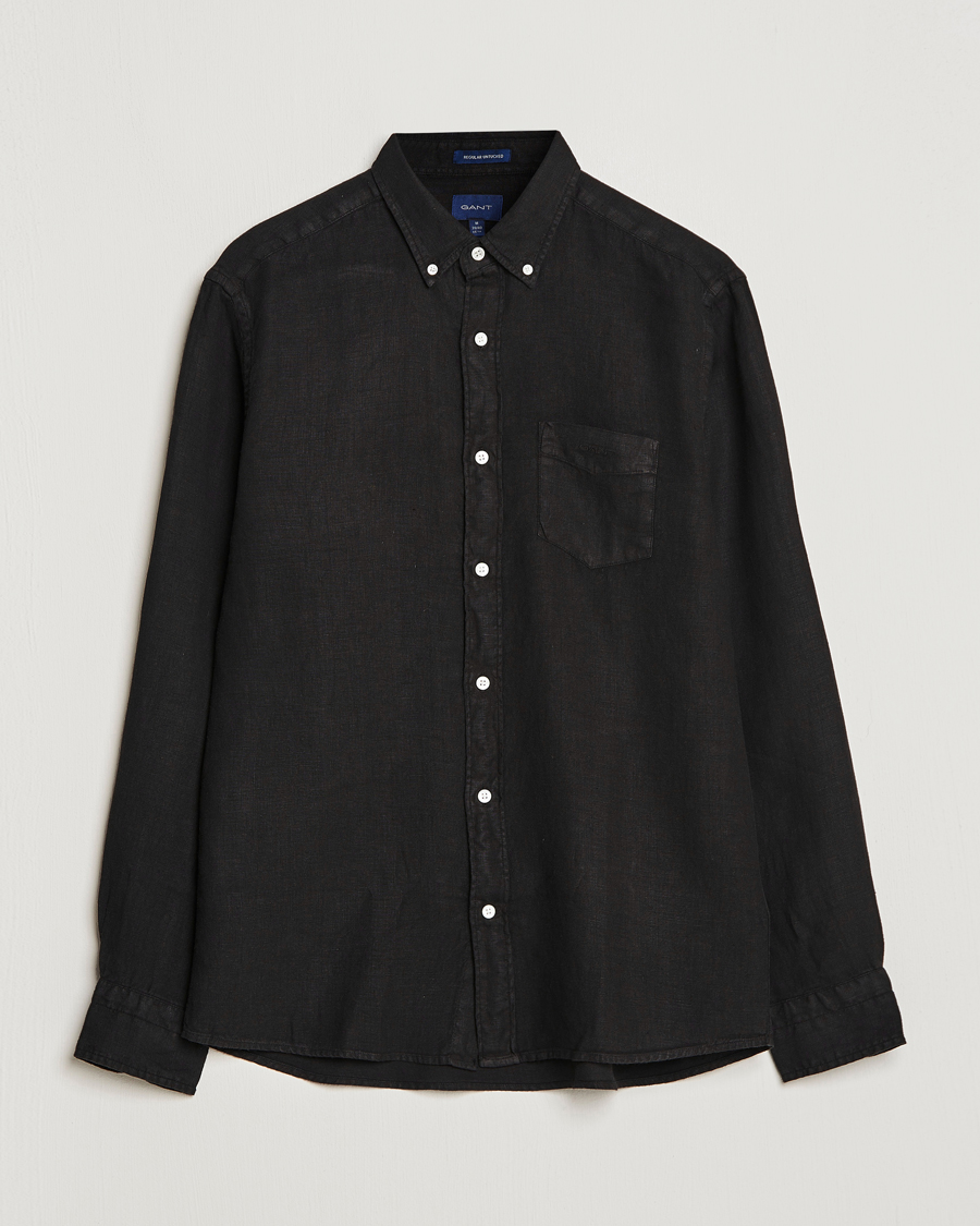 Heren | Overhemden | GANT | Regular Fit Garment Dyed Linen Shirt Black