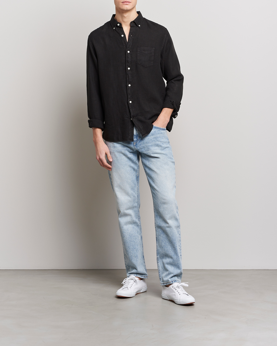 Heren | Overhemden | GANT | Regular Fit Garment Dyed Linen Shirt Black