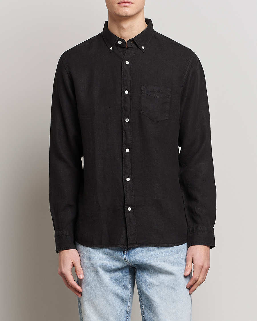 Heren | Overhemden | GANT | Regular Fit Garment Dyed Linen Shirt Black