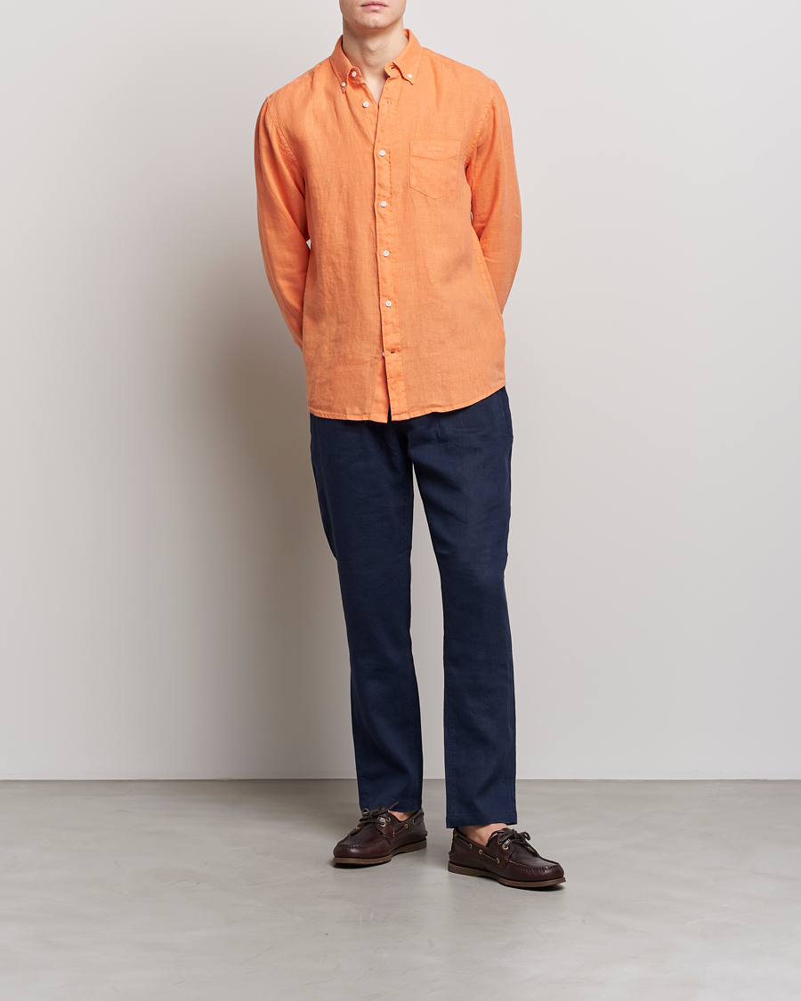 Heren | Overhemden | GANT | Regular Fit Garment Dyed Linen Shirt Apricot Orange