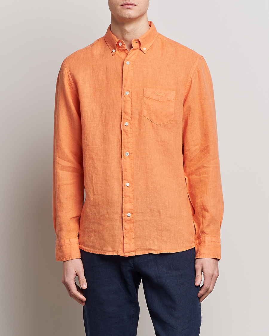 Heren | Overhemden | GANT | Regular Fit Garment Dyed Linen Shirt Apricot Orange