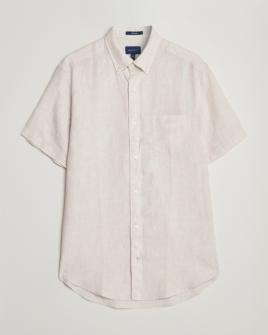 Heren | Overhemden | GANT | Regular Fit Striped Linen Short Sleeve Shirt Dry Sand