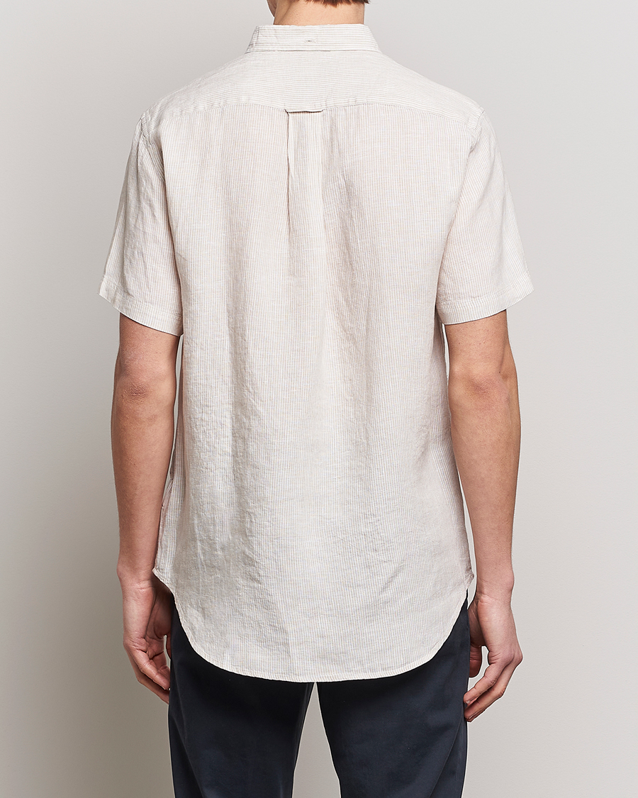 Heren | Overhemden | GANT | Regular Fit Striped Linen Short Sleeve Shirt Dry Sand