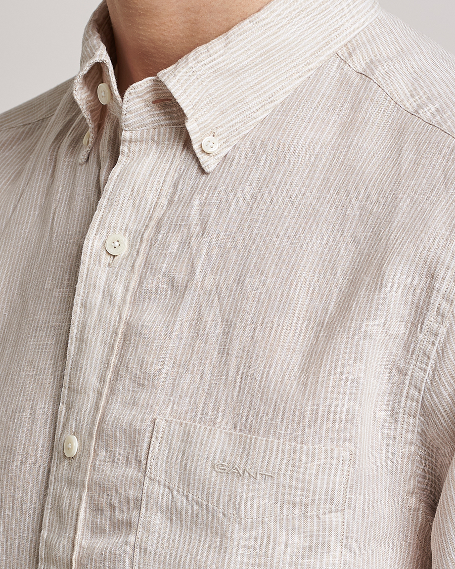 Heren | Overhemden | GANT | Regular Fit Striped Linen Short Sleeve Shirt Dry Sand