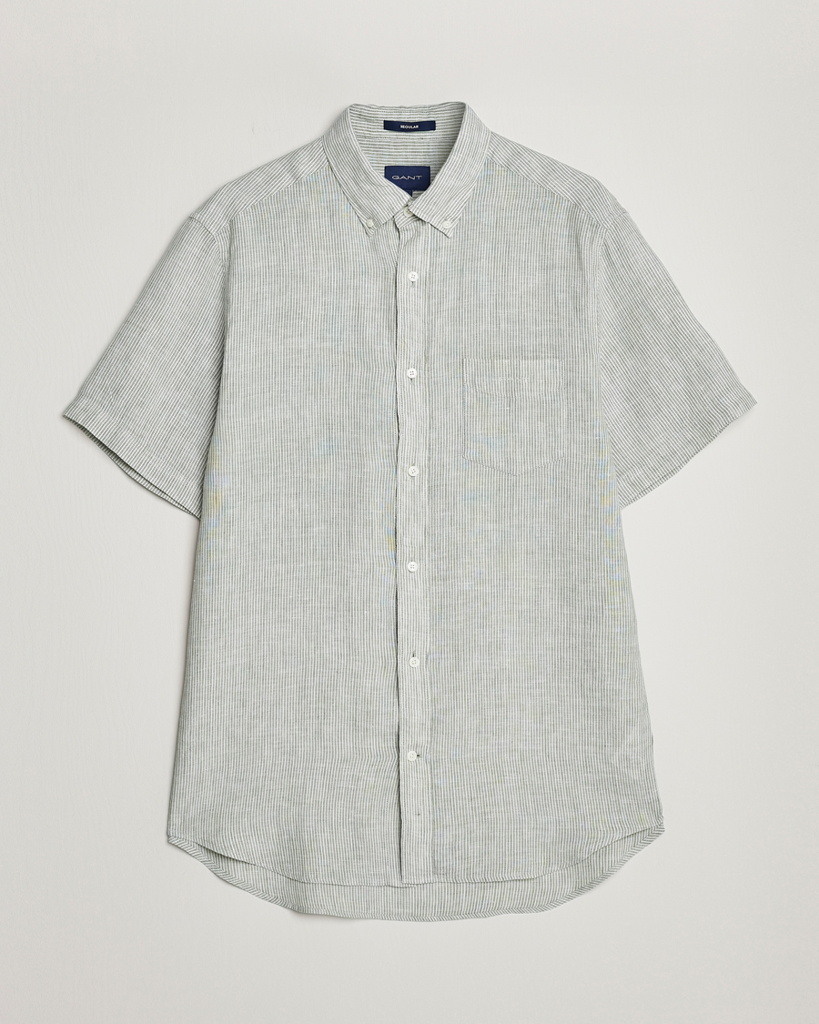 Heren | Overhemden | GANT | Regular Fit Striped Linen Short Sleeve Shirt Calamata Green