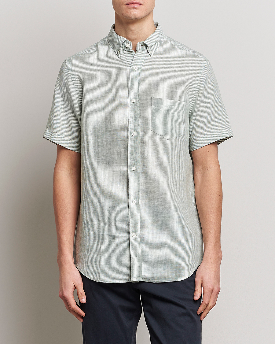 Heren | Overhemden | GANT | Regular Fit Striped Linen Short Sleeve Shirt Calamata Green