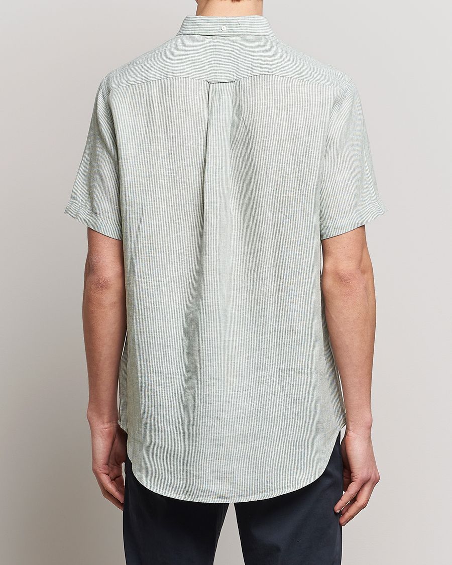 Heren | Overhemden | GANT | Regular Fit Striped Linen Short Sleeve Shirt Calamata Green