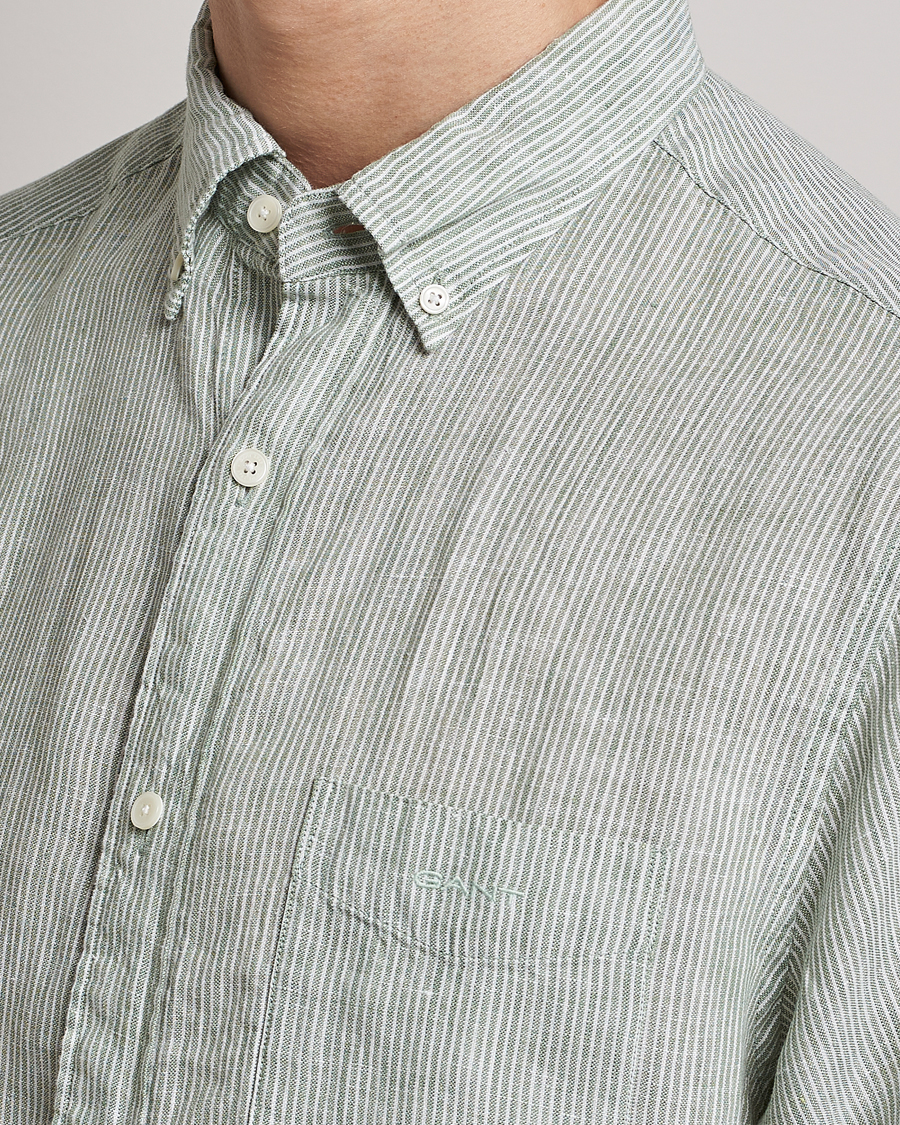 Heren | Overhemden | GANT | Regular Fit Striped Linen Short Sleeve Shirt Calamata Green