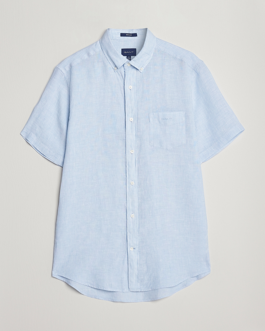 Heren | Overhemden | GANT | Regular Fit Striped Linen Short Sleeve Shirt Capri Blue