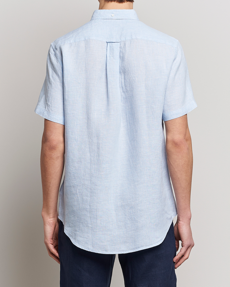 Heren | Overhemden | GANT | Regular Fit Striped Linen Short Sleeve Shirt Capri Blue