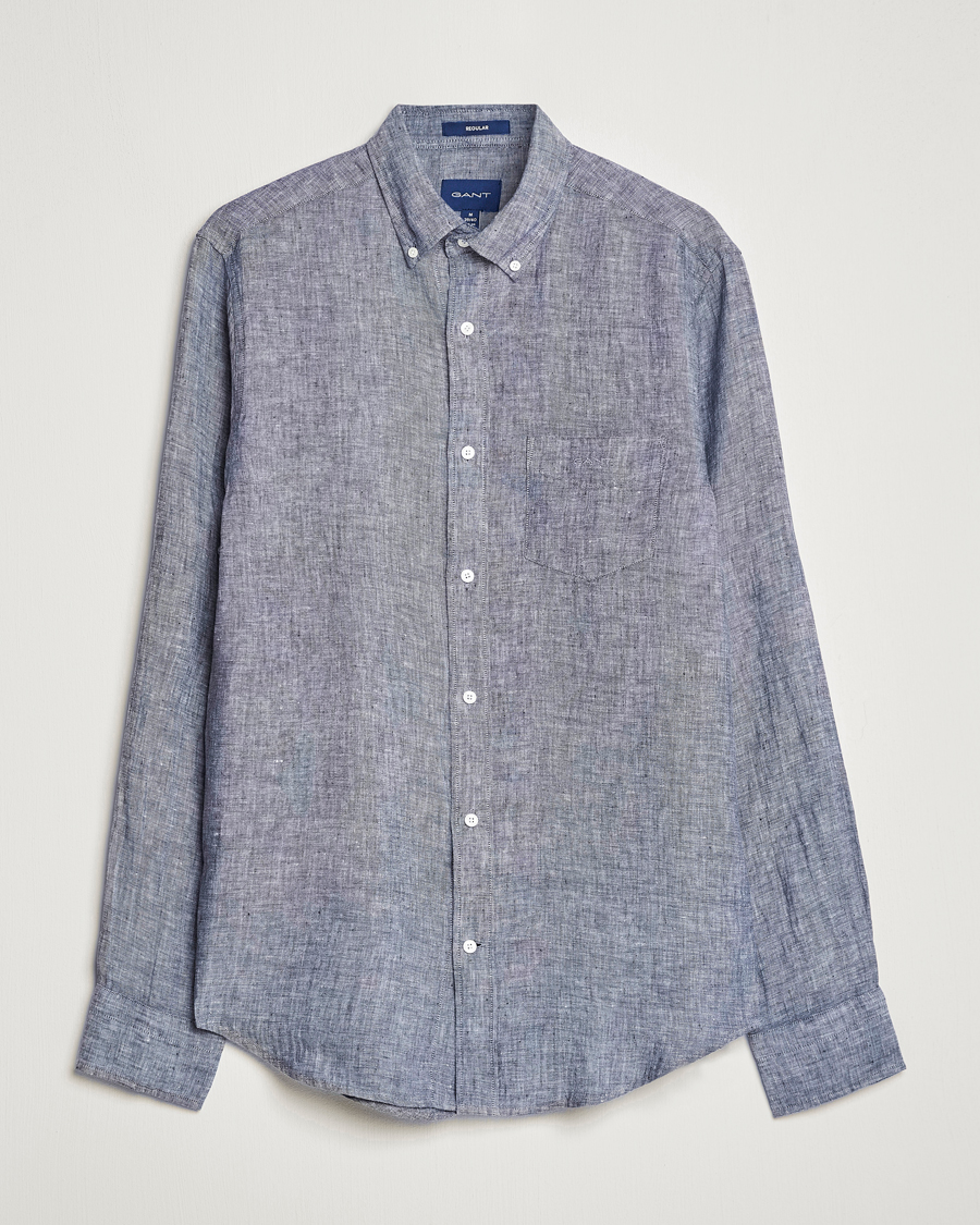 Heren | Overhemden | GANT | Regular Fit Linen Shirt Marine