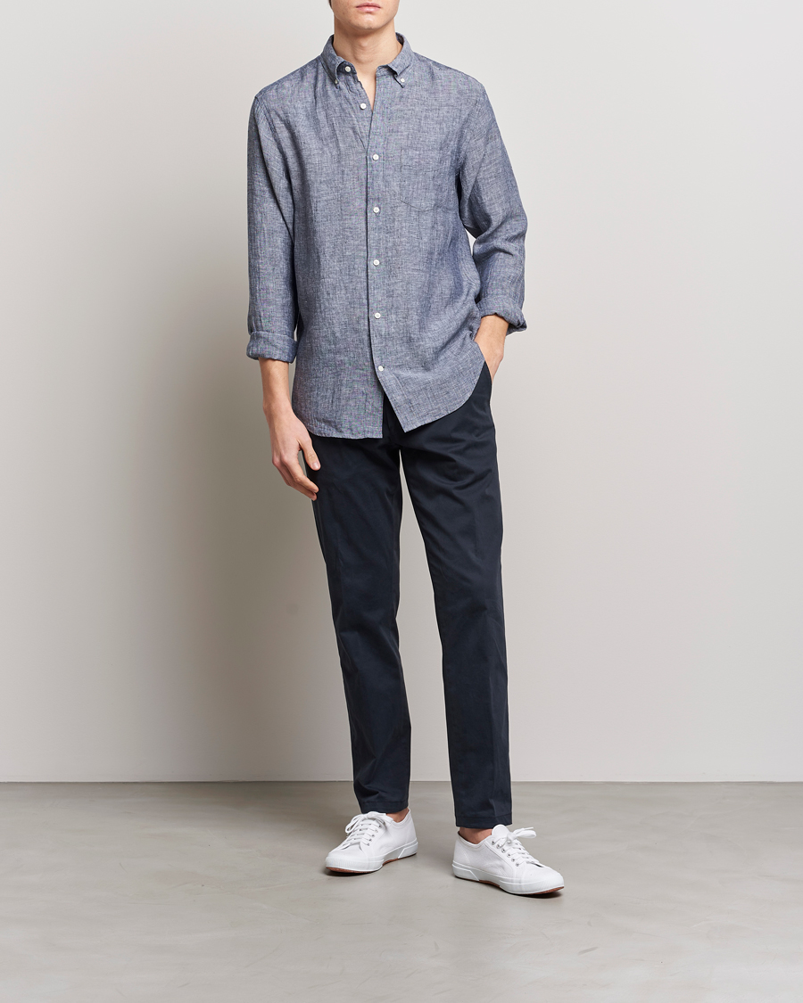 Heren | Overhemden | GANT | Regular Fit Linen Shirt Marine
