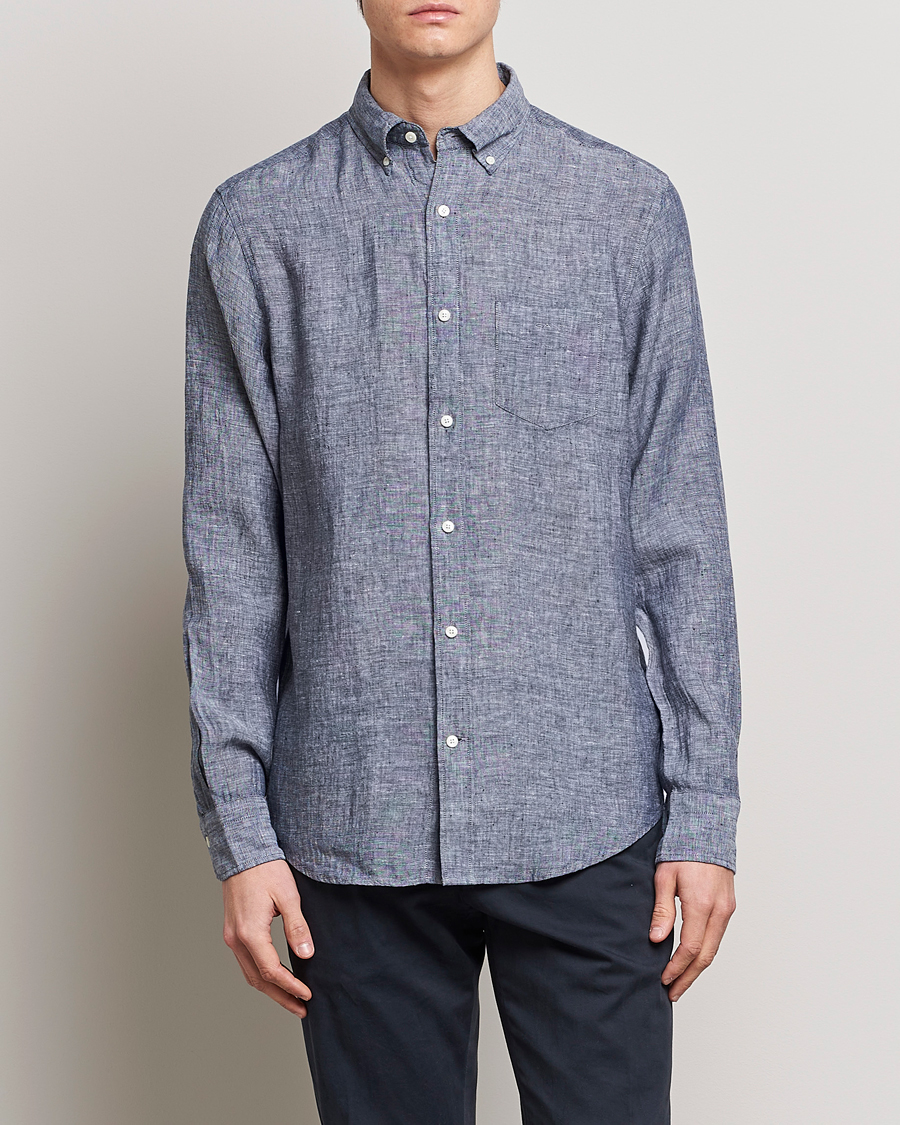 Heren | Overhemden | GANT | Regular Fit Linen Shirt Marine