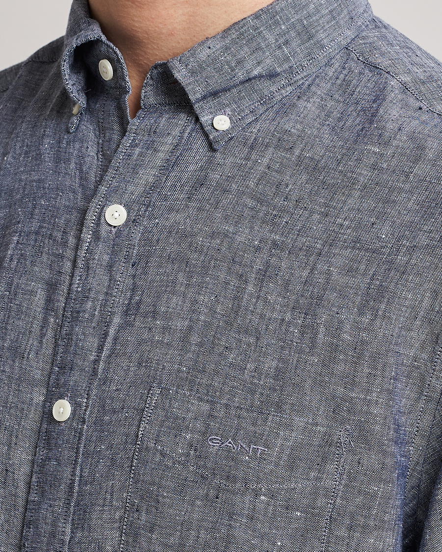 Heren | Overhemden | GANT | Regular Fit Linen Shirt Marine