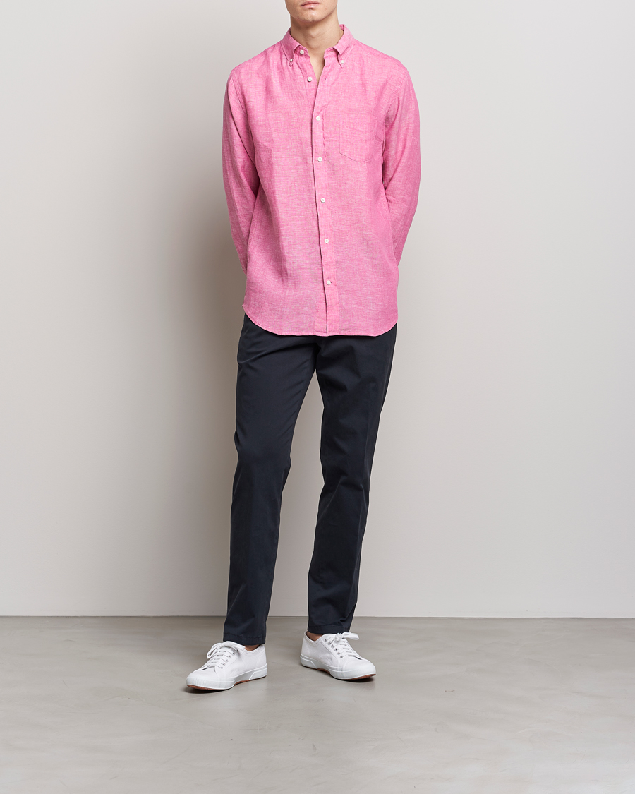 Heren | Overhemden | GANT | Regular Fit Linen Shirt Pink