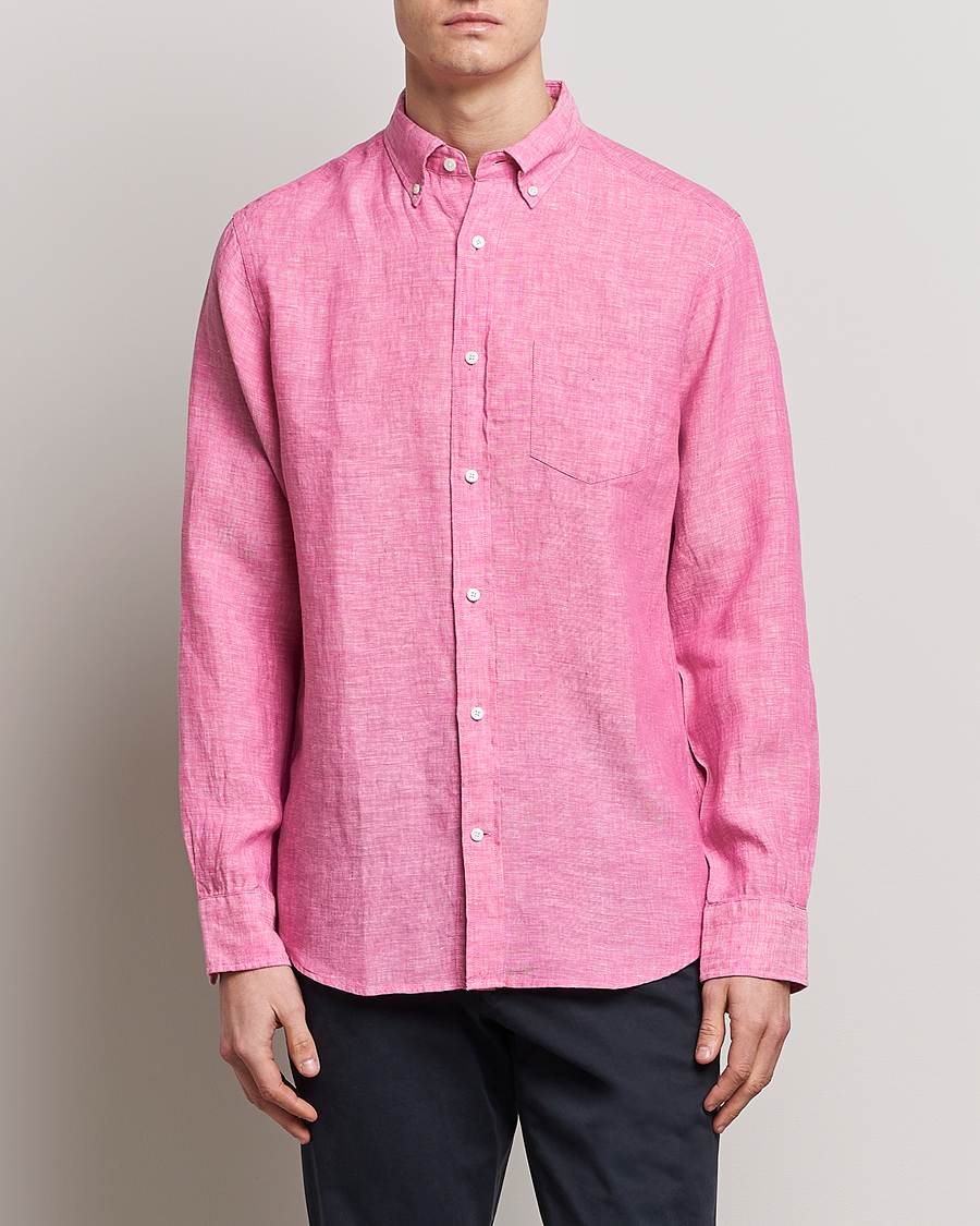 Heren | Overhemden | GANT | Regular Fit Linen Shirt Pink