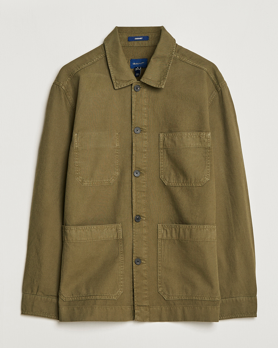 Heren | Overhemden | GANT | Garment Dyed Cotton/Linen Overshirt Racing Green