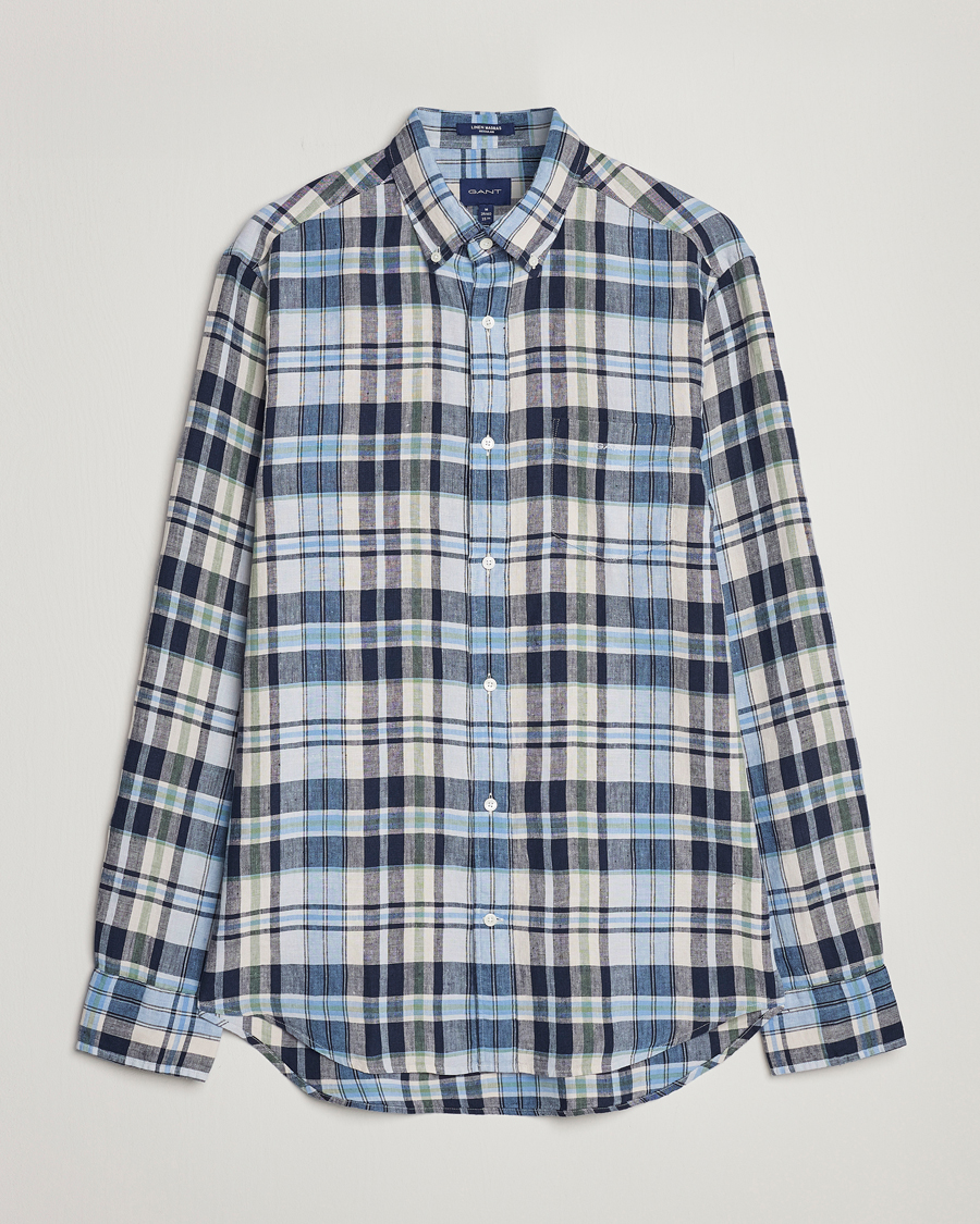 Heren | Overhemden | GANT | Regular Fit Linen Madras Checked Shirt Marine Multi