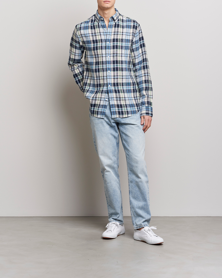 Heren | Overhemden | GANT | Regular Fit Linen Madras Checked Shirt Marine Multi