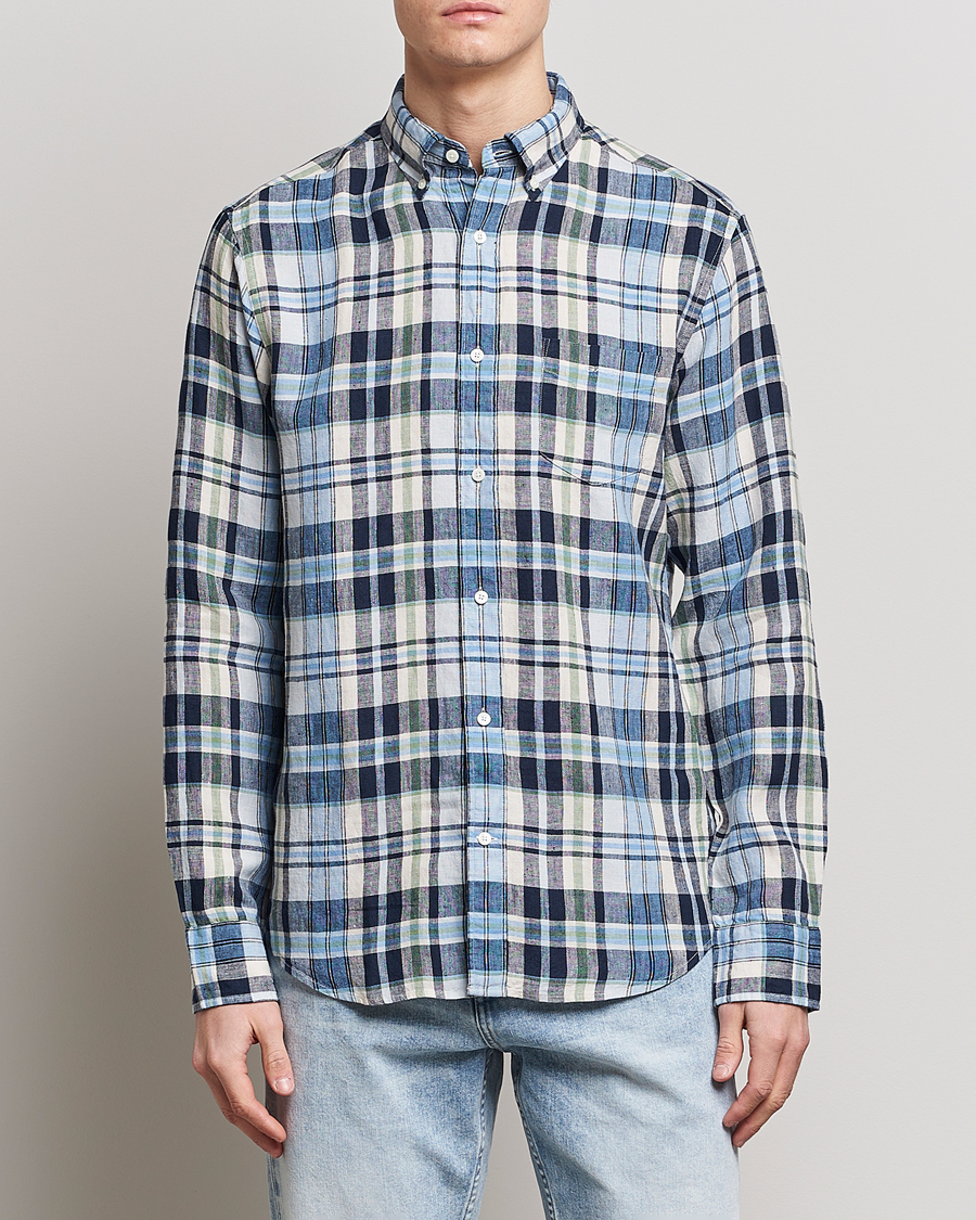 Heren | Overhemden | GANT | Regular Fit Linen Madras Checked Shirt Marine Multi