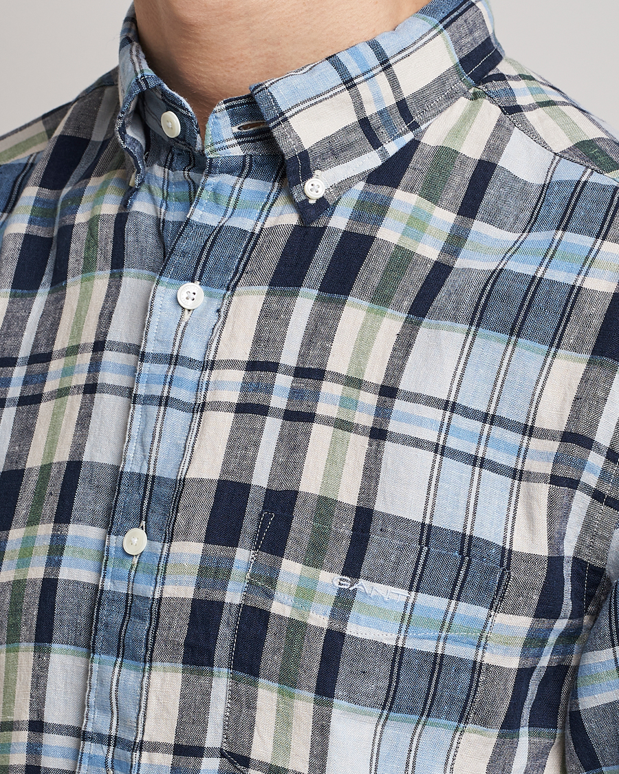 Heren | Overhemden | GANT | Regular Fit Linen Madras Checked Shirt Marine Multi
