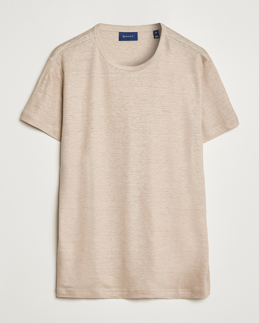 Heren | T-shirts | GANT | Cotton/Linen Crew Neck T-Shirt Khaki Beige