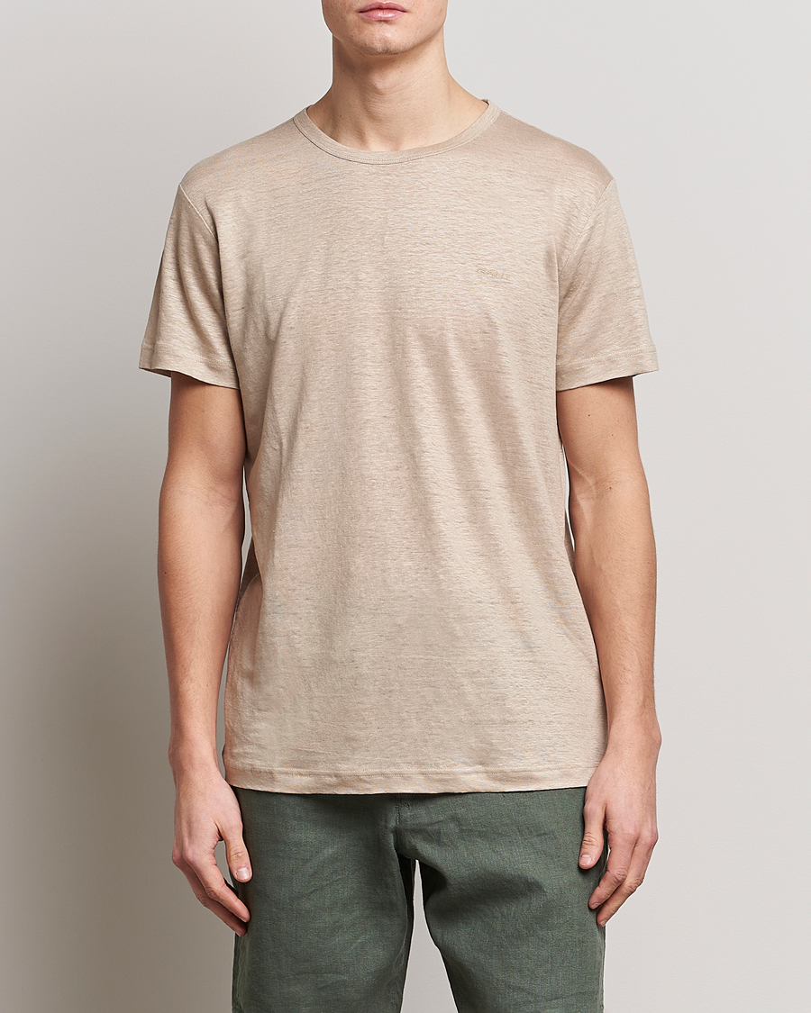 Heren | T-shirts | GANT | Cotton/Linen Crew Neck T-Shirt Khaki Beige