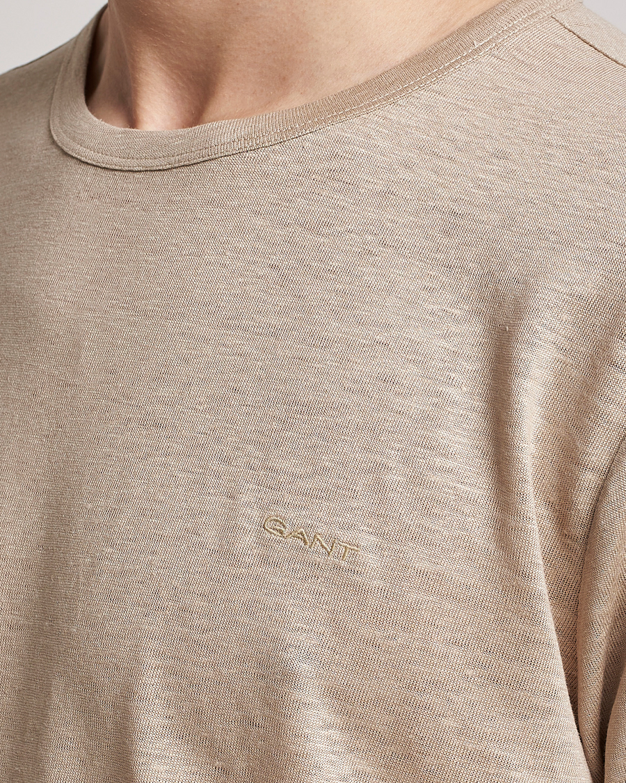 Heren | T-shirts | GANT | Cotton/Linen Crew Neck T-Shirt Khaki Beige