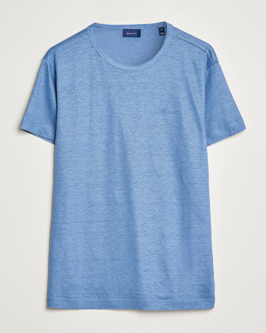 Heren | T-shirts | GANT | Cotton/Linen Crew Neck T-Shirt Salty Sea Blue