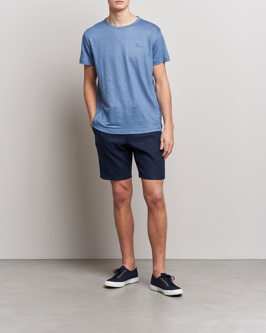 Heren | T-shirts | GANT | Cotton/Linen Crew Neck T-Shirt Salty Sea Blue