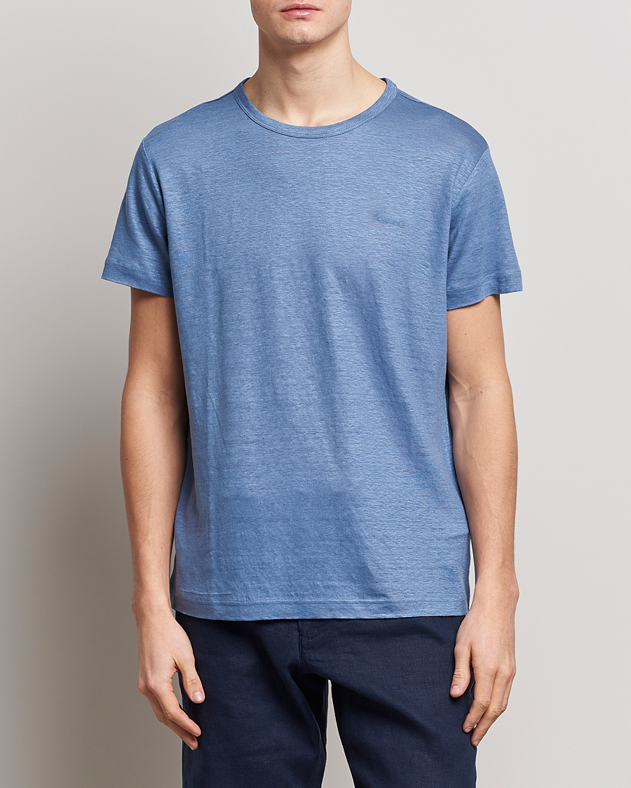 Heren | T-shirts | GANT | Cotton/Linen Crew Neck T-Shirt Salty Sea Blue