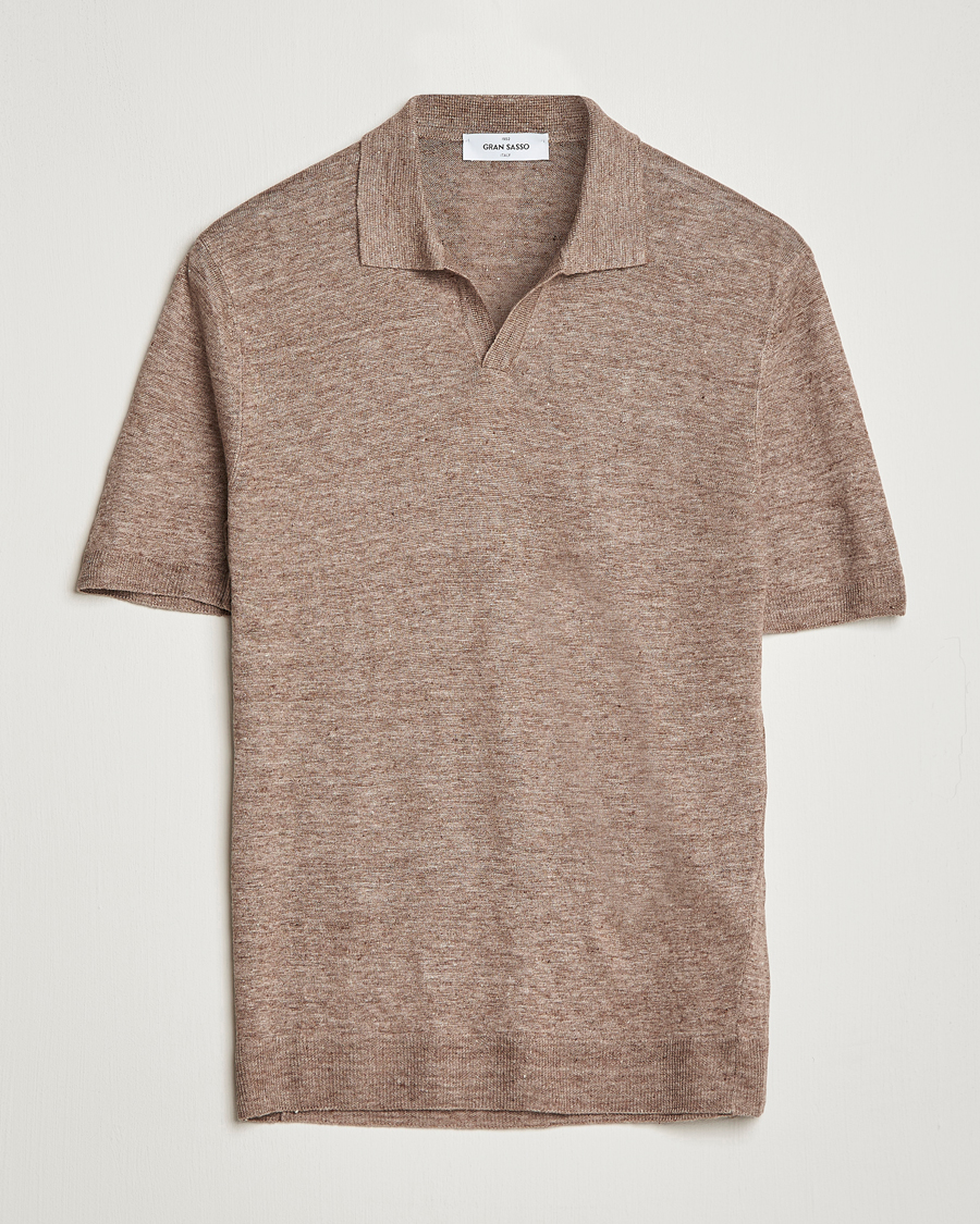 Heren | Polo's | Gran Sasso | Knitted Linen Polo Beige Melange
