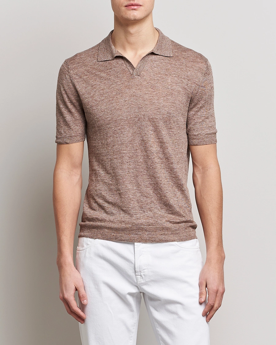 Heren | Afdelingen | Gran Sasso | Knitted Linen Polo Medium Brown