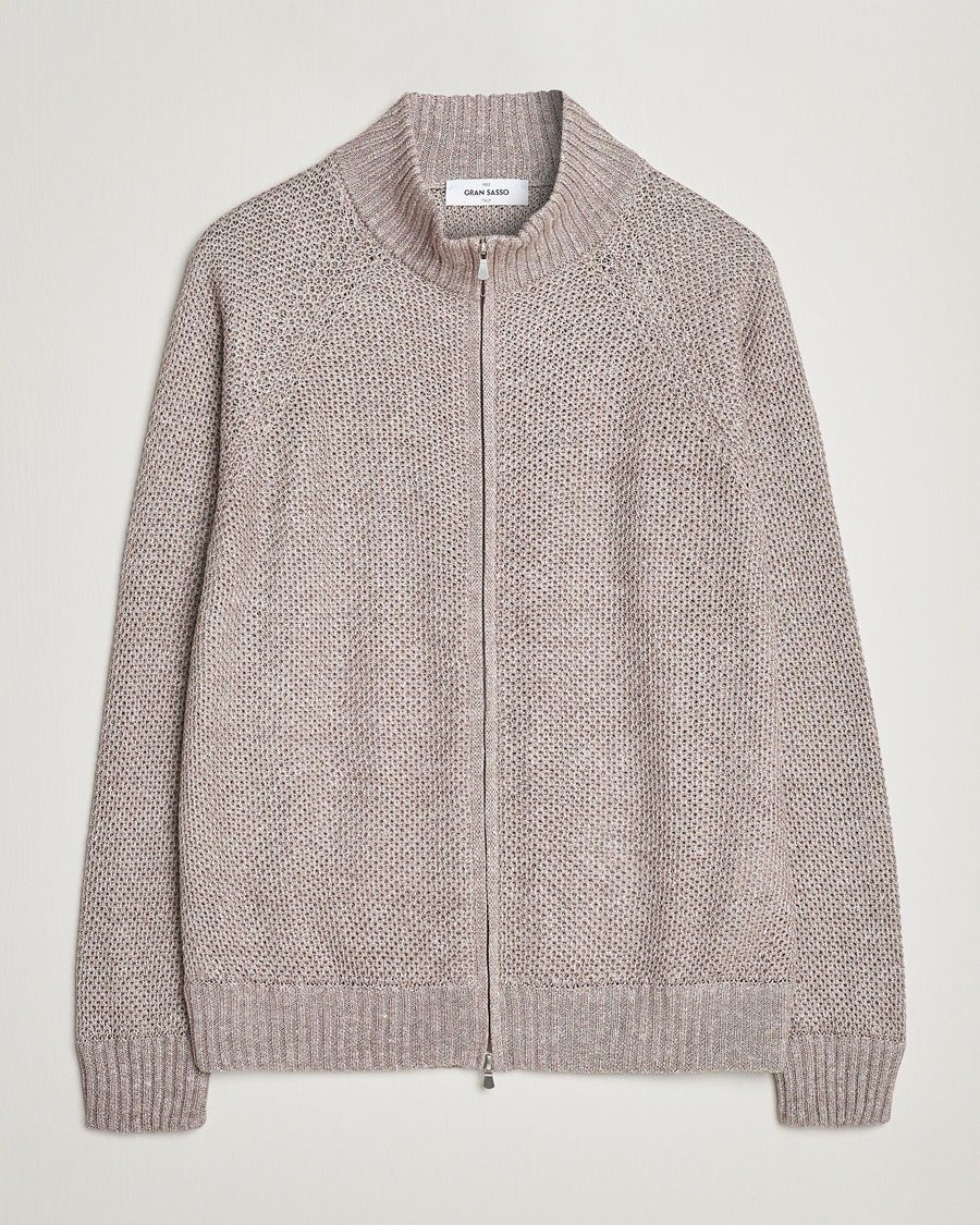 Heren | Truien | Gran Sasso | Structured Cotton/Linen Full Zip Beige Melange