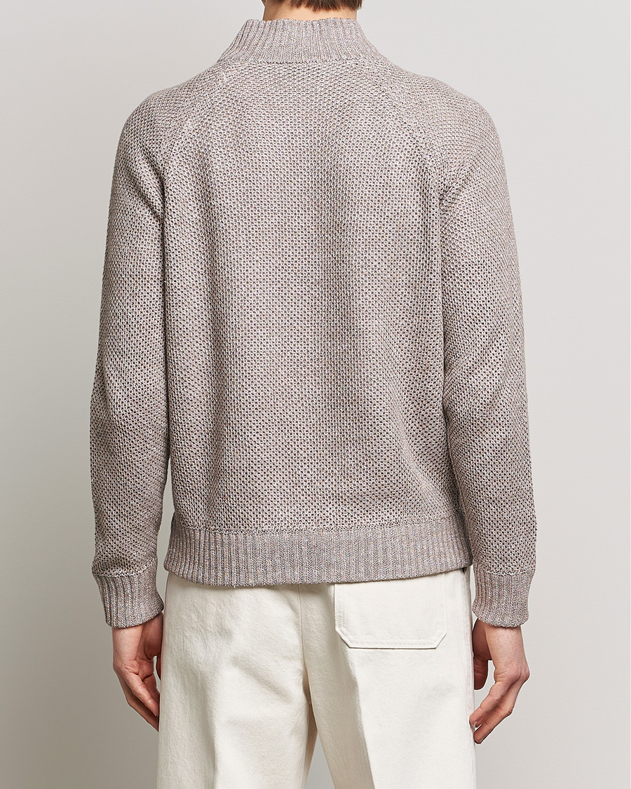 Heren | Truien | Gran Sasso | Structured Cotton/Linen Full Zip Beige Melange